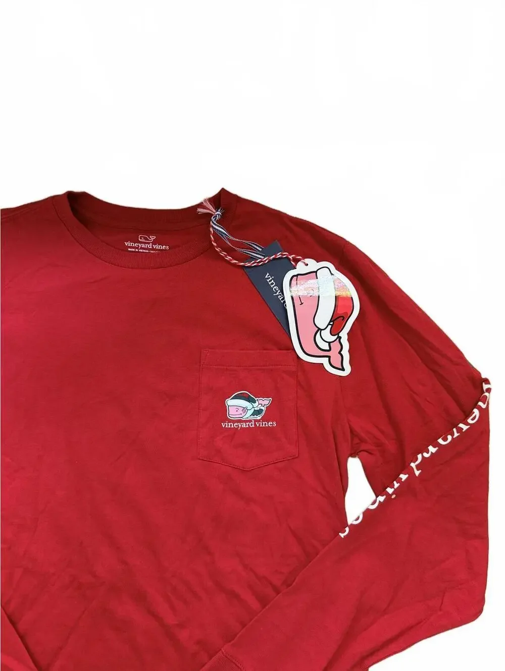 Vineyard Vines Kid's Santa Whale Christmas Graphic Long Sleeve Tee Size XL NWT